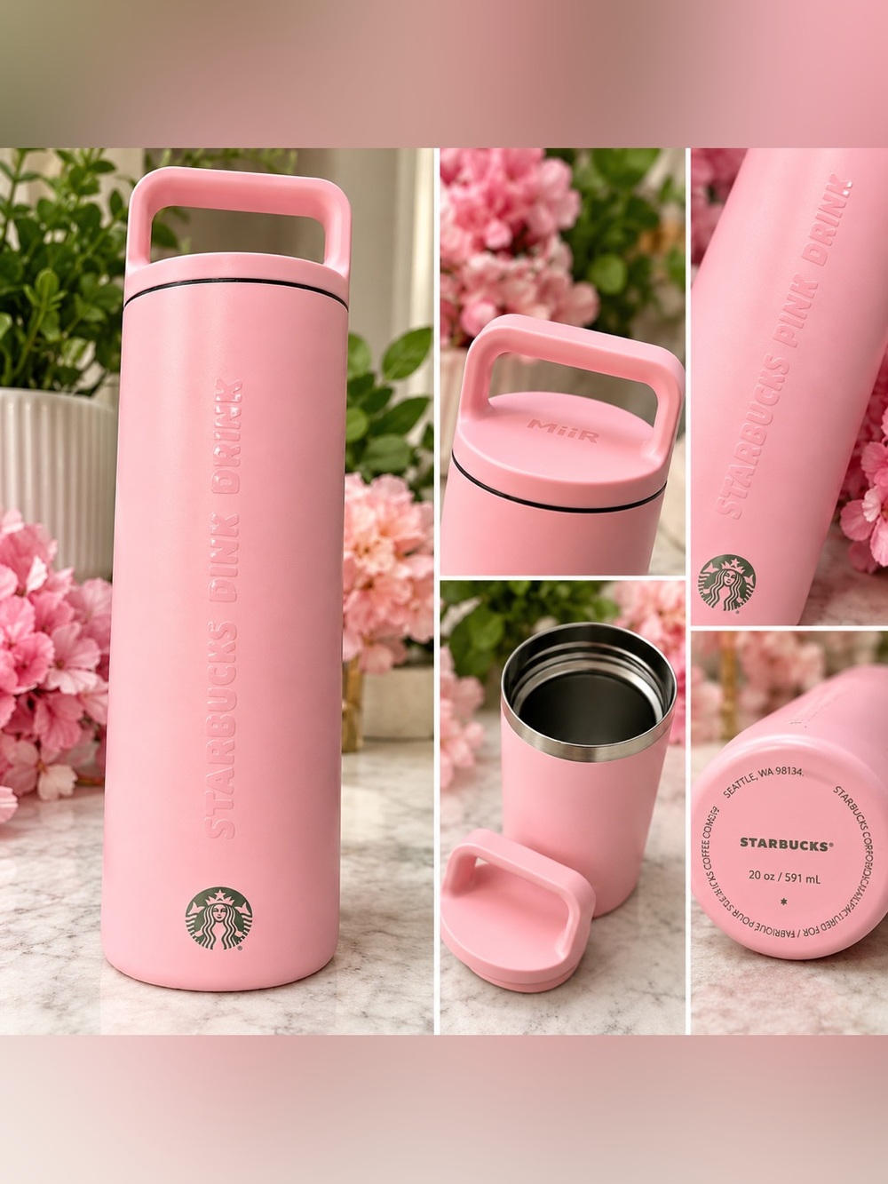 Starbucks Pink Travel Bottle with Handle - Insulated Drink Thermos. 20 ounce $49